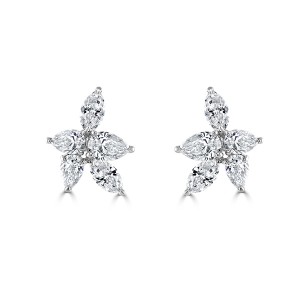 18ct White Gold Pear & Marquise Diamond Cluster Studs - 2.57cts