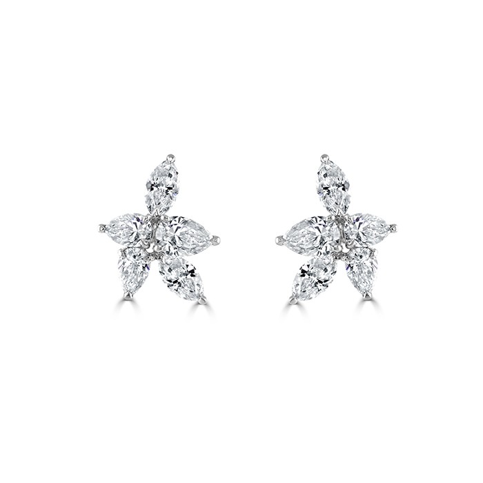18ct White Gold Pear & Marquise Diamond Cluster Studs - 2.57cts