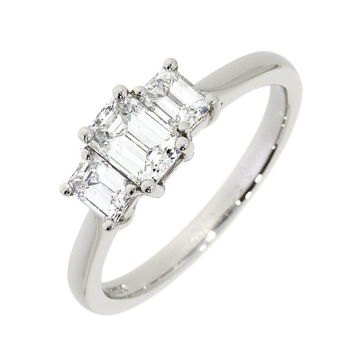 Platinum 3-stone Emerald Cut Diamond Ring - 0.61 + 0.48 G/VVS2