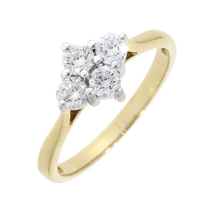 18ct Gold 4-stone Diamond Cluster Ring - 0.54cts