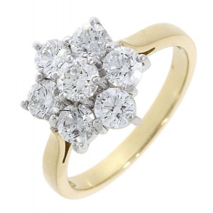 18ct Gold 7st Diamond Petal Cluster Ring - 1.32cts