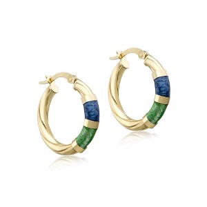 9ct Gold 21.5mm Blue & Green Enamel Twist Hoop Creole Earrings