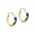 9ct Gold 21.5mm Twist Hoop Creole Earrings Green & Blue Enamel