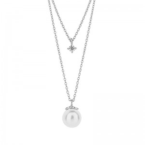 Diamonfire Double Chain Pearl & CZ Necklace - N4496