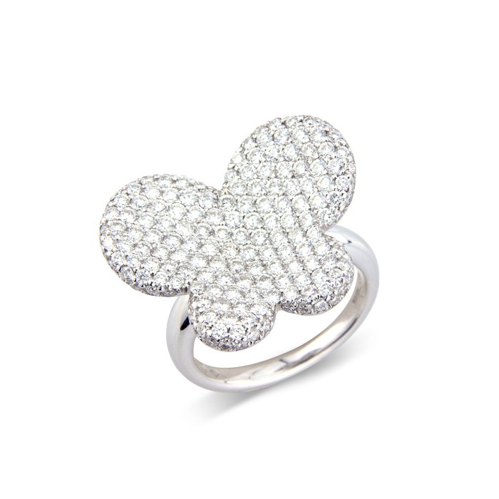 18ct White Gold Pave Set Diamond Butterfly Ring - 2.19cts
