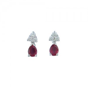 18ct White gold 4st Ruby & Diamond Earrings - R:0.38: D:0.10