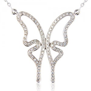 18ct White Gold Diamond Set Butterfly Necklet - 0.28cts