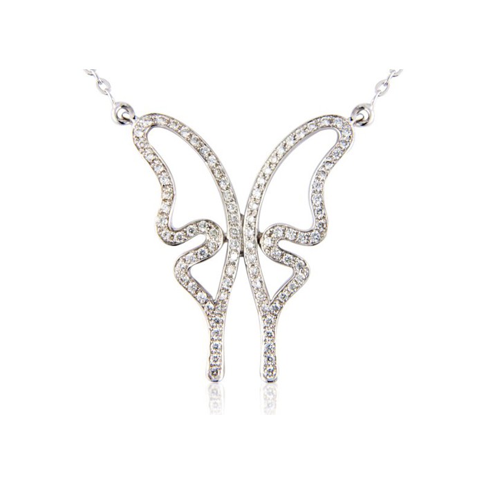 18ct White Gold Diamond Set Butterfly Necklet - 0.28cts