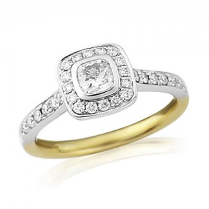18ct Gold Cushion Cut Diamond Halo Engagement Ring - D:0.65cts