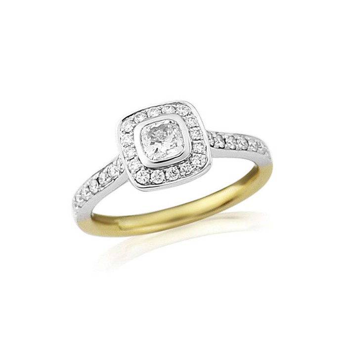 18ct Gold Cushion Cut Diamond Halo Engagement Ring - D:0.65cts
