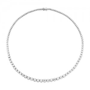 18ct White Gold Graduated Diamond Line Necklace - 10.80cts