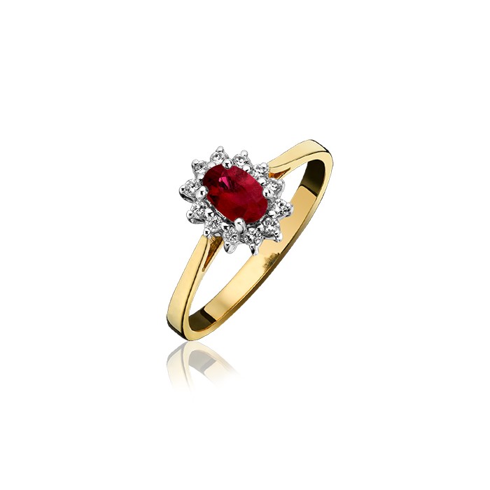 18ct Gold Ruby & Diamond Cluster Ring - R 0.72 D 0.17