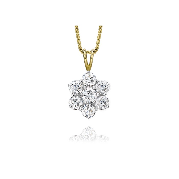 18ct Gold 7st Diamond petal Cluster Pendant - 1.60