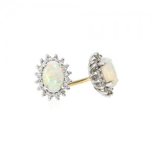 18ct Gold Opal and Diamond Earrings - O 0.54  D 0.18