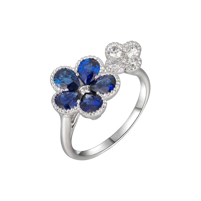 18ct White Gold Sapphire & Diamond Cluster Ring S 1.90  D 0.37ct