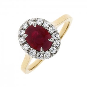 18ct Gold Ruby & Diamond Cluster Ring - R 1.22  D 0.28