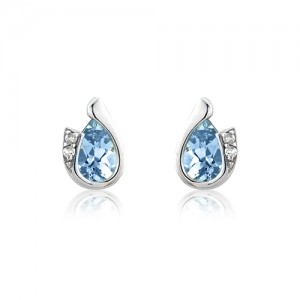 9ct White Gold Blue Topaz & Diamond Earrings