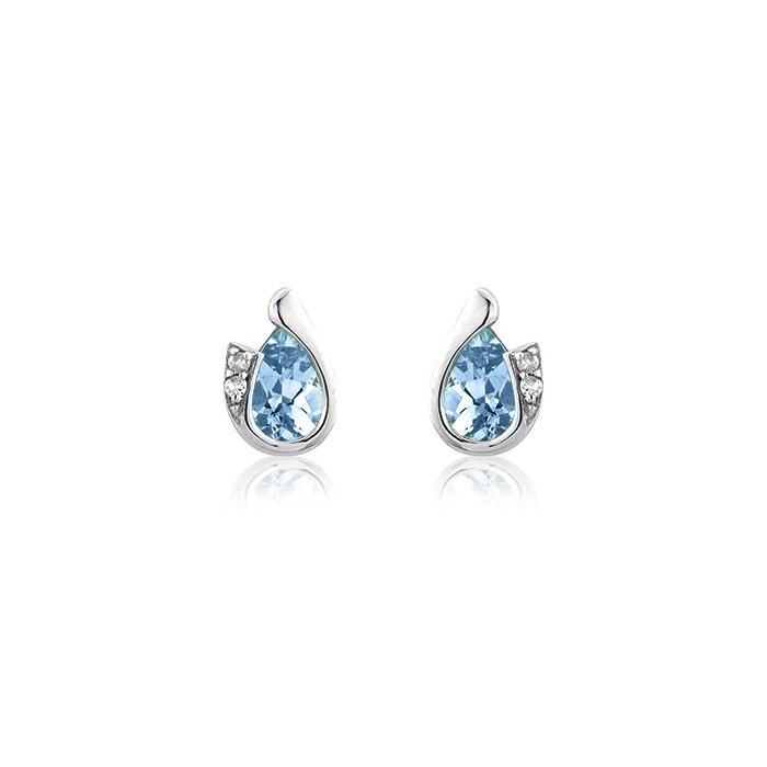 9ct White Gold Blue Topaz & Diamond Earrings
