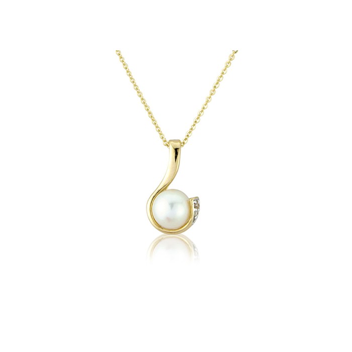 9ct Gold Cultured Pearl & Diamond Pendant