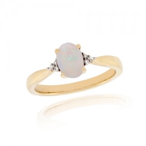 9ct Gold Oval Opal & Diamond Dress Ring