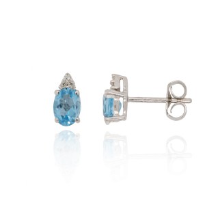 9ct White Gold Blue Topaz & Diamond Stud Earrings