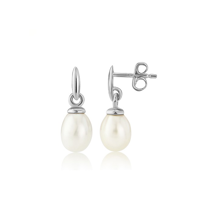 9ct White Gold Freshwater Pearl Drop Earrings