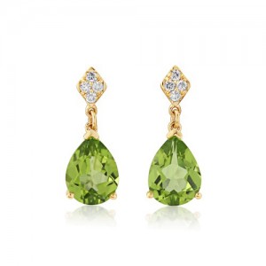9ct Gold Peridot & Diamond Drop Earrings
