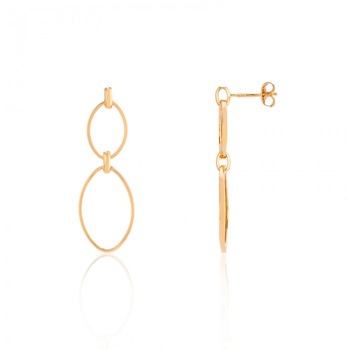 9ct Gold Twin-oval Tubular Link Drop Earrings