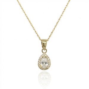9ct Yellow Gold Pear Shaped CZ Halo Cluster Pendant