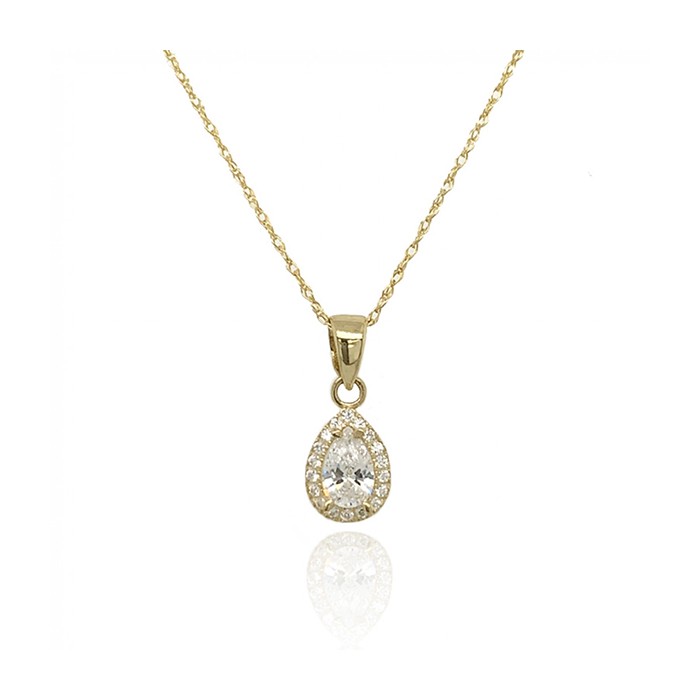 9ct Yellow Gold Pear Shaped CZ Halo Cluster Pendant