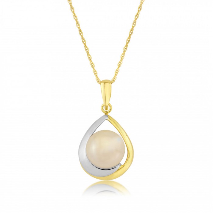 9ct Yellow & White Gold Pearl Pendant with Chain