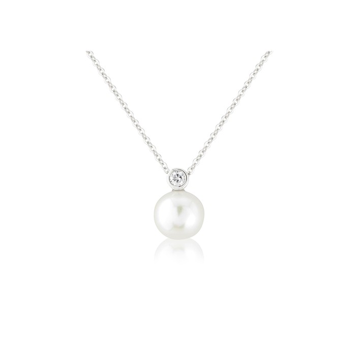 9ct White Gold Cultured Pearl & Diamond Pendant - D 0.05ct