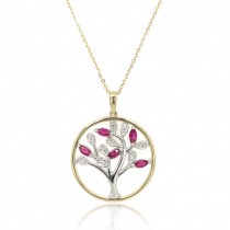 9ct Gold Ruby & Diamond Tree of Life Pendant & Chain