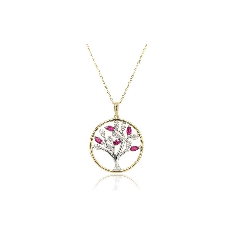 9ct Gold Ruby Diamond Tree of Life Pendant Chain