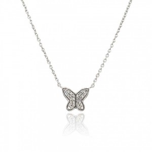9ct White Gold Diamond Butterfly Necklet