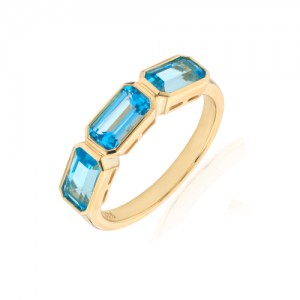 9ct Gold 3st Swiss Blue Topaz Dress Ring