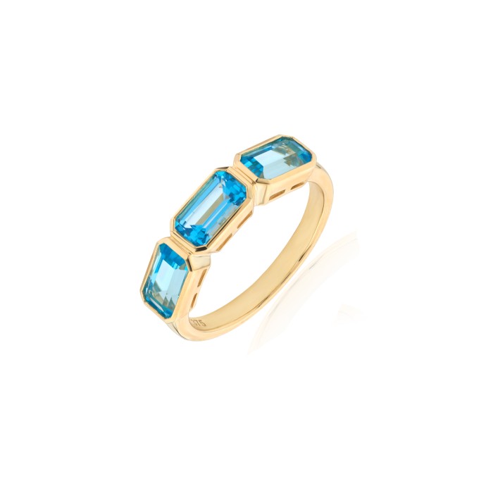 9ct Gold 3st Swiss Blue Topaz Dress Ring