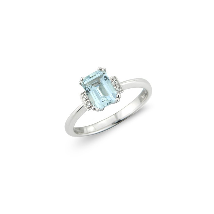 9ct White Gold Aquamarine & Diamond Dress Ring