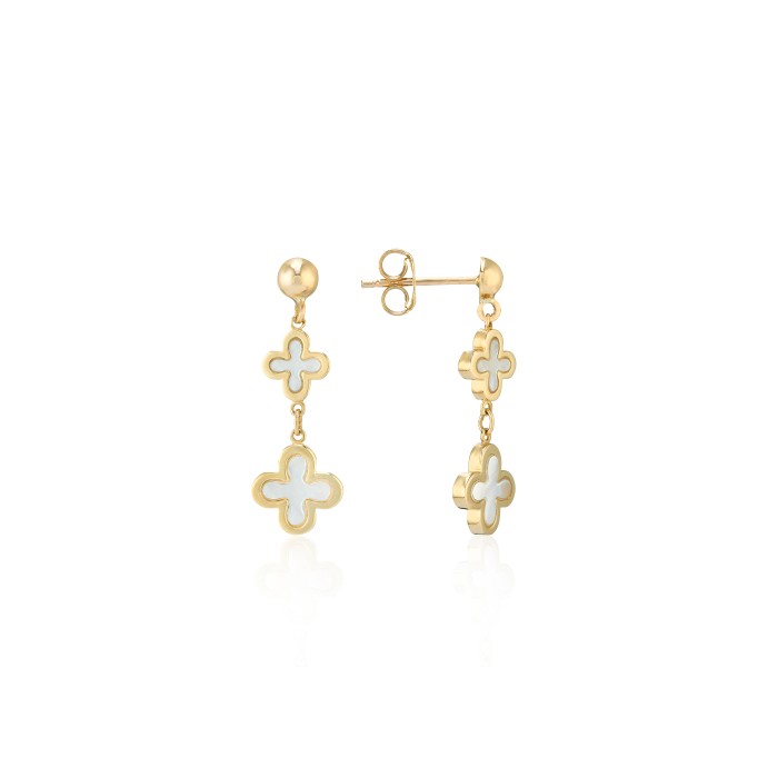9ct Gold Mother-of-pearl Quatrefoil Drop Earrings