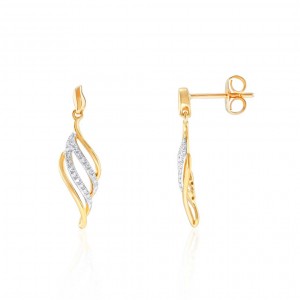 9ct Gold Diamond Set Leaf Drop Earrings - 0.08