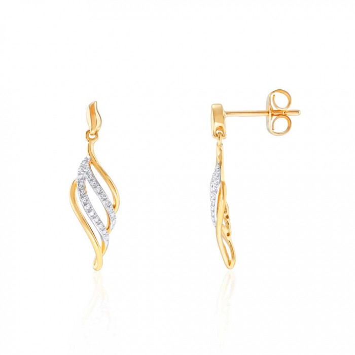 9ct Gold Diamond Set Leaf Drop Earrings - 0.08