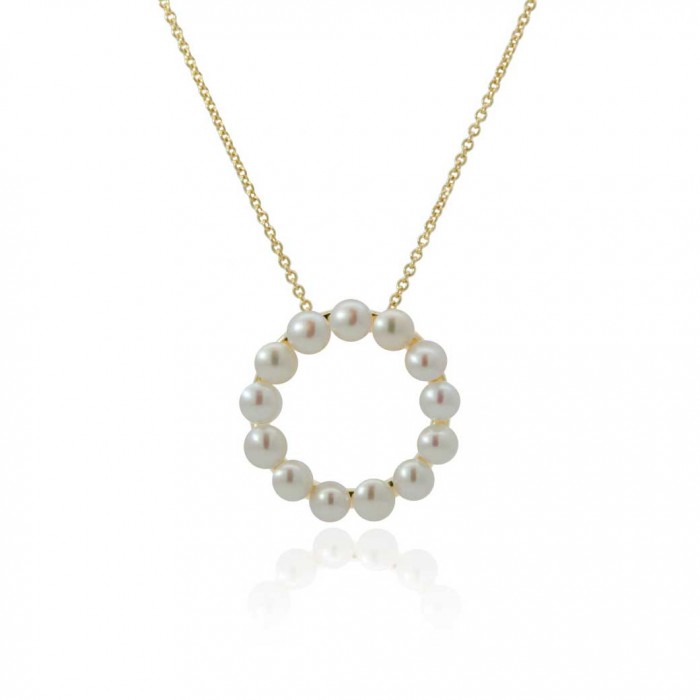 9ct Gold Cultured Pearl Circle Pendant & Chain