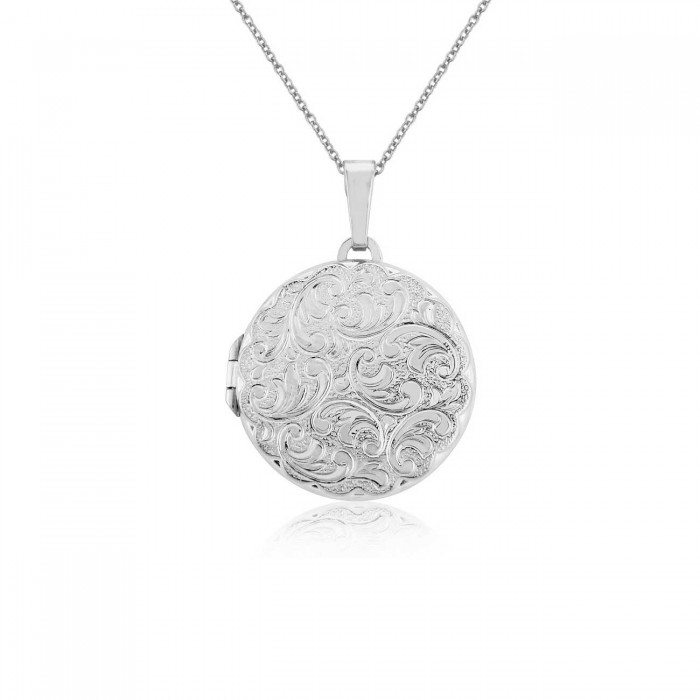 Sterling Silver Engraved Round Locket & Chain