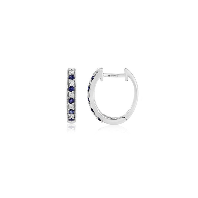9ct White Gold Diamond & Sapphire Hoop Earrings - D: 0.14cts 9ct White Gold Diamond & Sapphire Hoop Earrings - D: 0.14cts