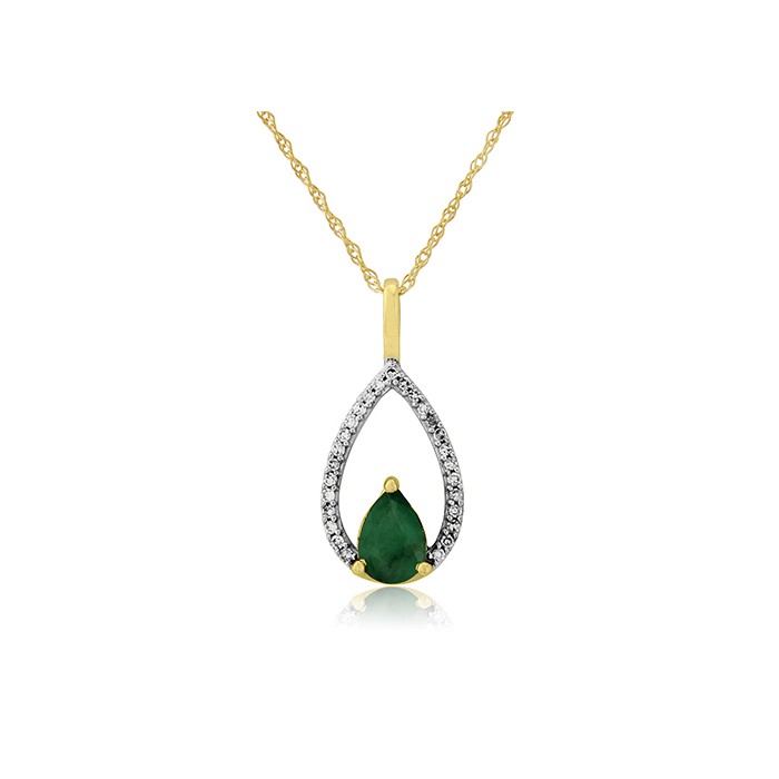 9ct Gold Emerald & Diamond Pendant with Chain