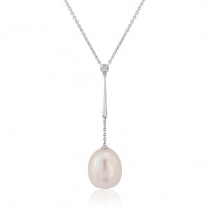 9ct White Gold Freshwater Pearl & Diamond Necklace