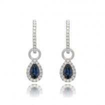9ct White Gold Sapphire & Diamond Huggy Drop Earrings D:0.22