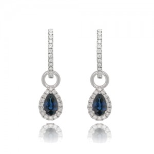9ct White Gold Sapphire & Diamond Huggy Drop Earrings D:0.22
