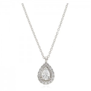 9ct White Gold Pear Shaped Diamond Pendand & Chain - 0,.21cts