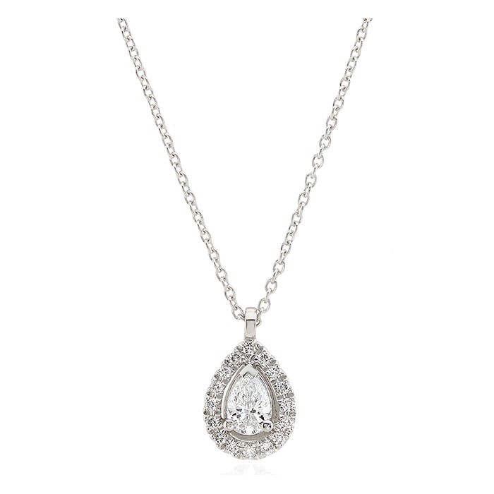 9ct White Gold Pear Shaped Diamond Pendand & Chain - 0,.21cts